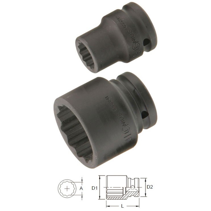 Genius Tools 655222 3/4"-os 12 lapú gépi dugókulcs fej, 22 mm termék fő termékképe