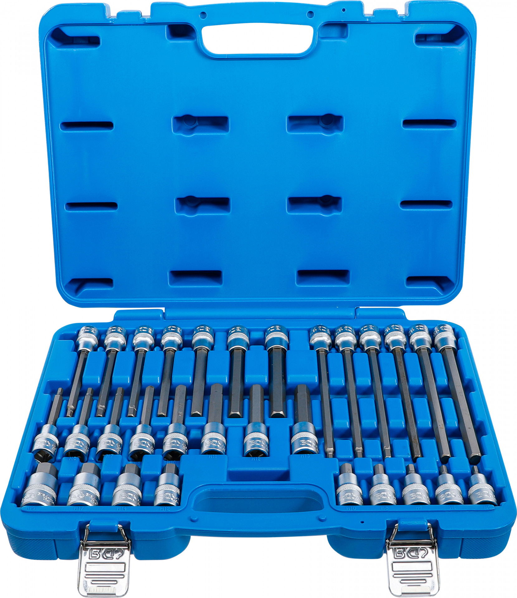 BGS Technic 9-5181 1/2"-os rátűzőkulcs készlet, 55 / 100 / 140 / 200 mm hosszú, imbusz, 5-19 mm, 30 részes termék fő termékképe