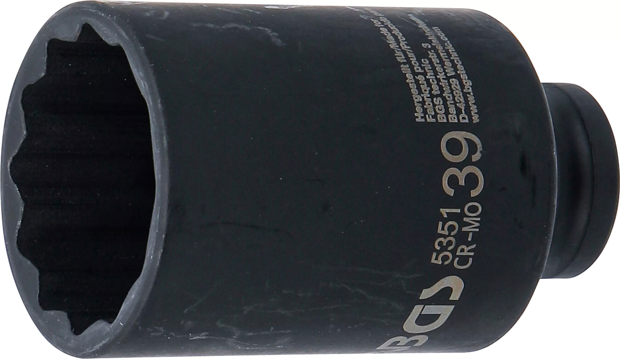 BGS Technic 9-5351 1/2"-os 12 lapú gépi dugókulcs fej, hosszított kivitel, 39 mm termék fő termékképe