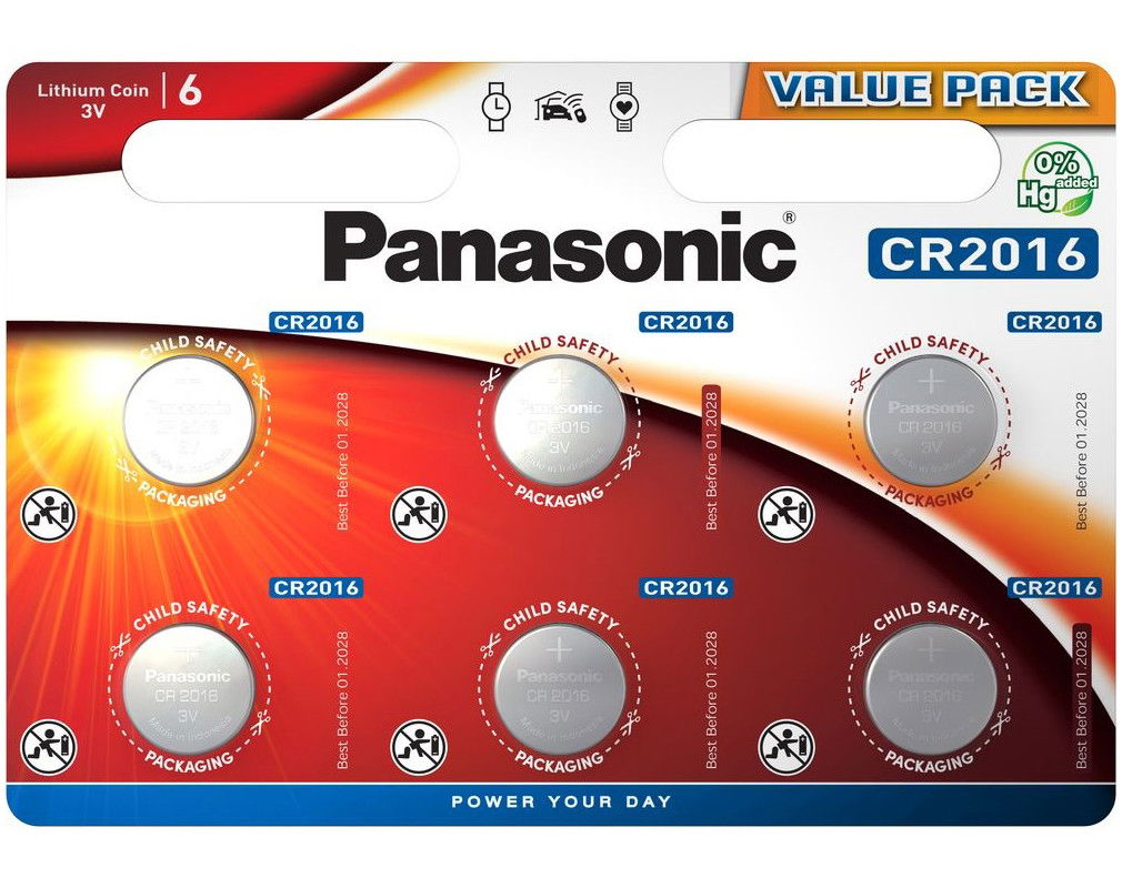 Panasonic CR2016 3V lítium gombelem, 6 db/bliszter termék fő termékképe